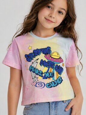 Girls Tie Dye Graphic Tee SHEIN 7Y Pastel Cute Cartoon Shirt Trendy